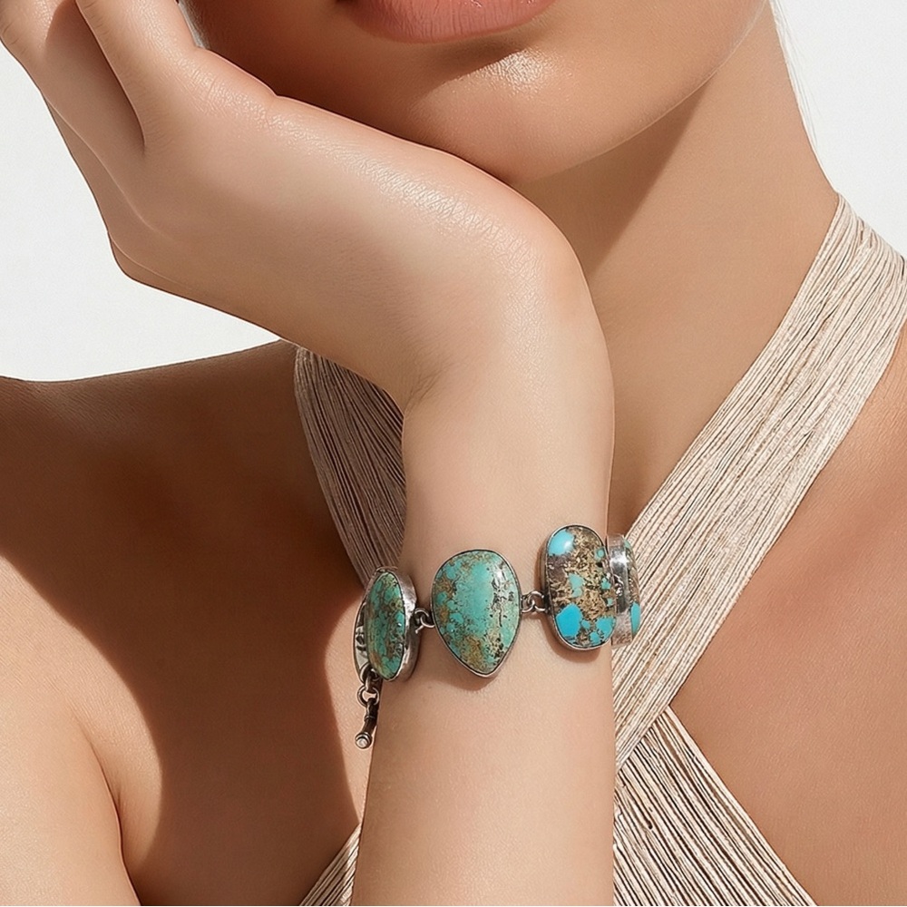 Vintage Turquoise and Silver Bracelet Set